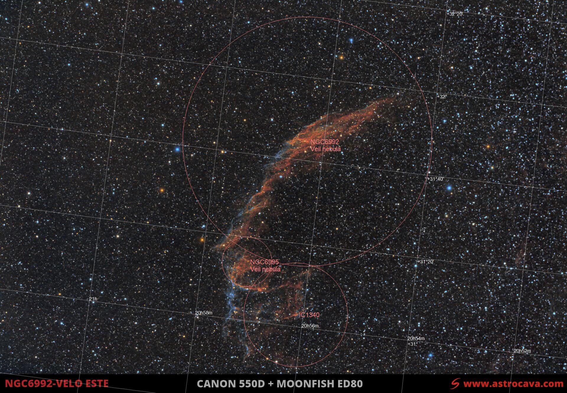 Nebulosa del «Velo» Este (NGC6992). Versión anotada