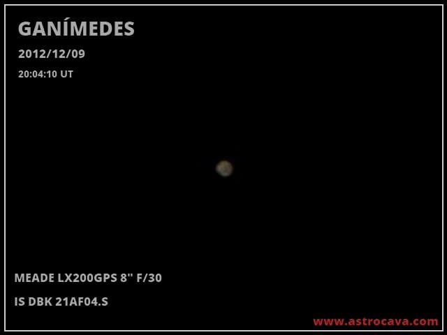 Ganímedes, satélite de Júpiter. 9 de diciembre de 2012. Meade LX200GPS 8" + IS DBK 21AF04.S