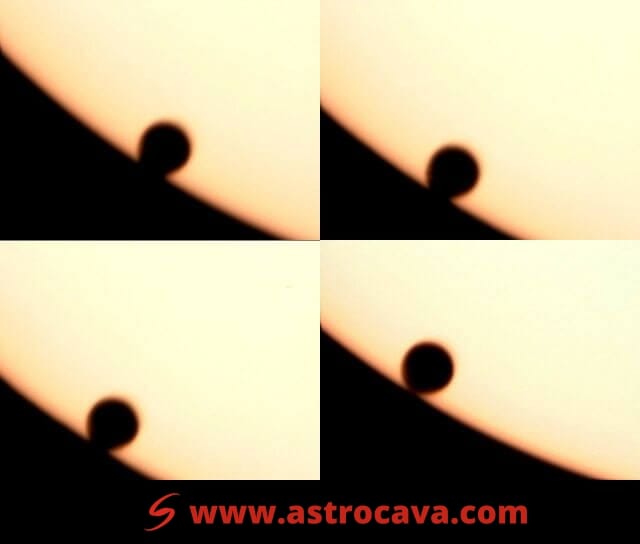 Mosaico tomas de Venus durante el tránsito de 2004. «Black drop effect»
