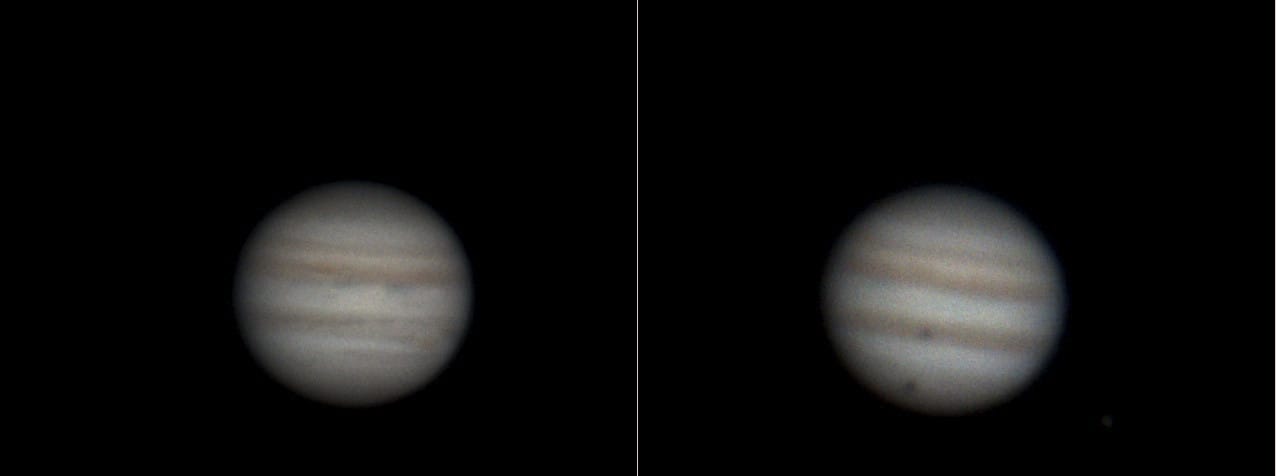 Diferencia en el detalle de Júpiter entre con poca (izquierda) o mucha(derecha) turbulencia