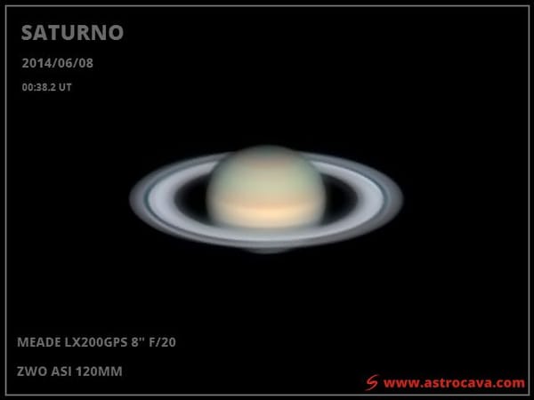 Saturno durante la oposición de mayo de 2014. Meade LX200GPS de 8" y cámara ZWO ASI 120MM