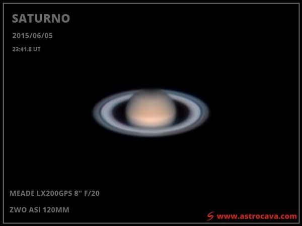 Saturno durante la oposición de 2015. Meade LX200GPS de 8" y cámara ZWO ASI 120MM